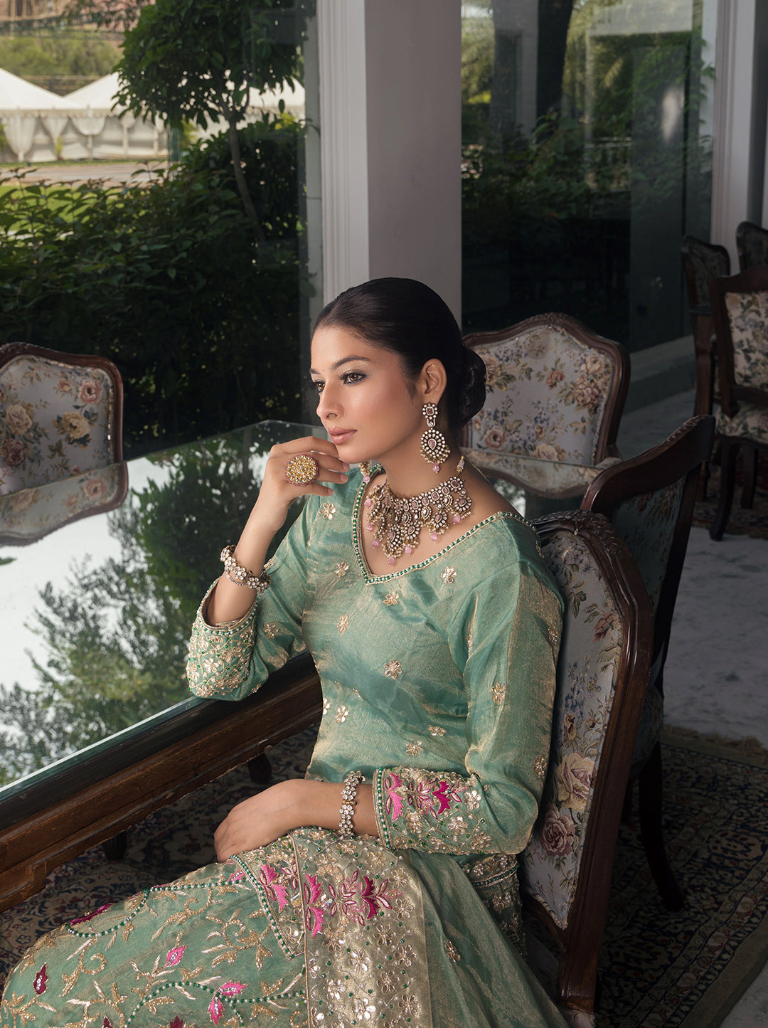 Mint Green Simmer Tissue Sharara Suit