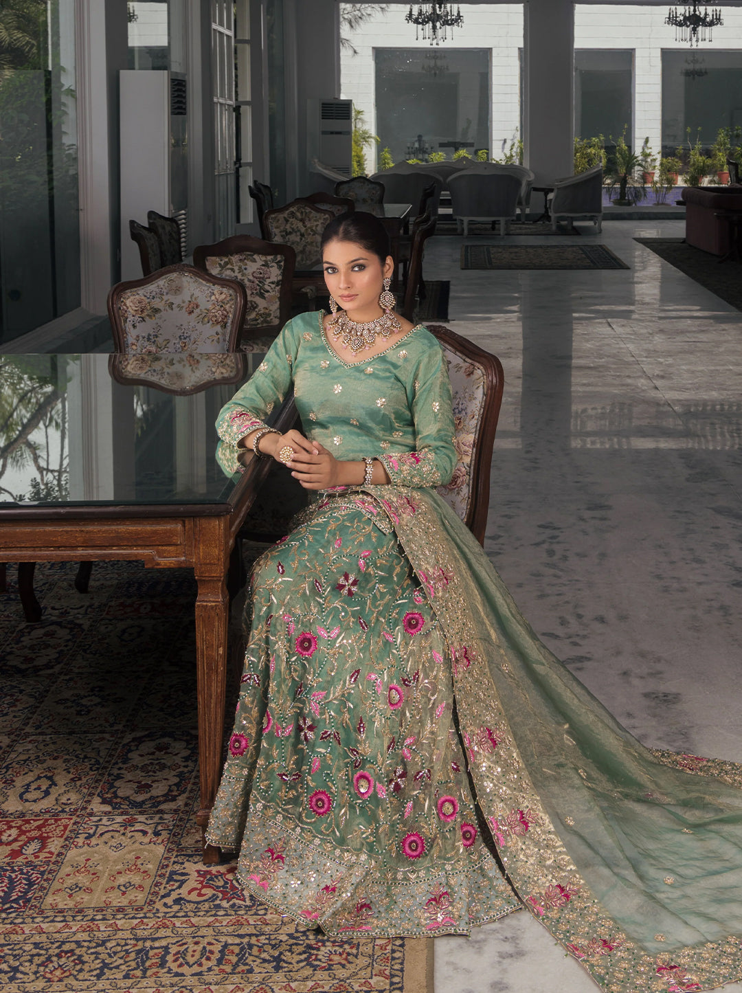 Mint Green Simmer Tissue Sharara Suit