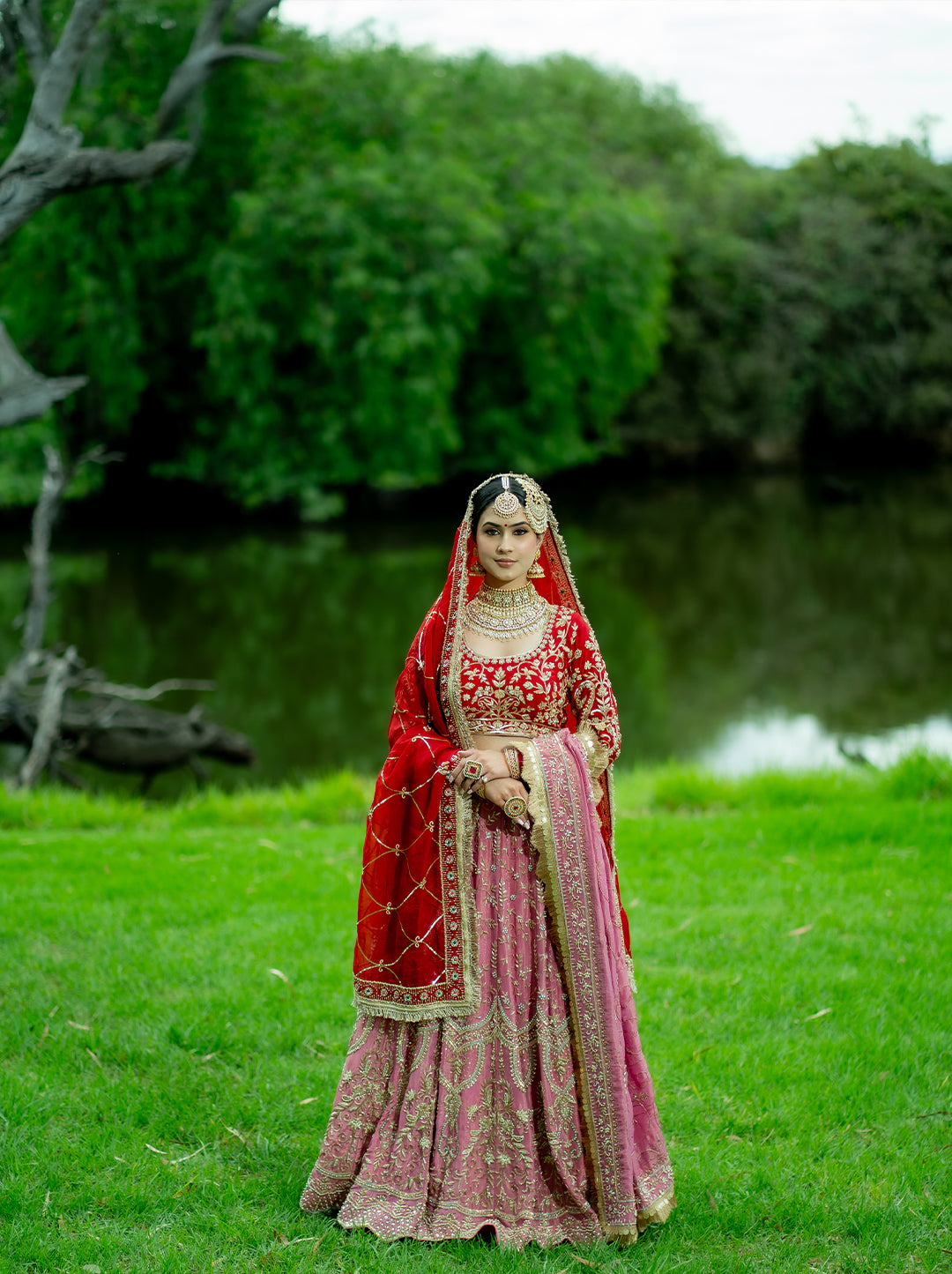 Maroon and Onion Pink Lengha