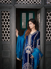 Velvet Peacock Blue Salwar Suit