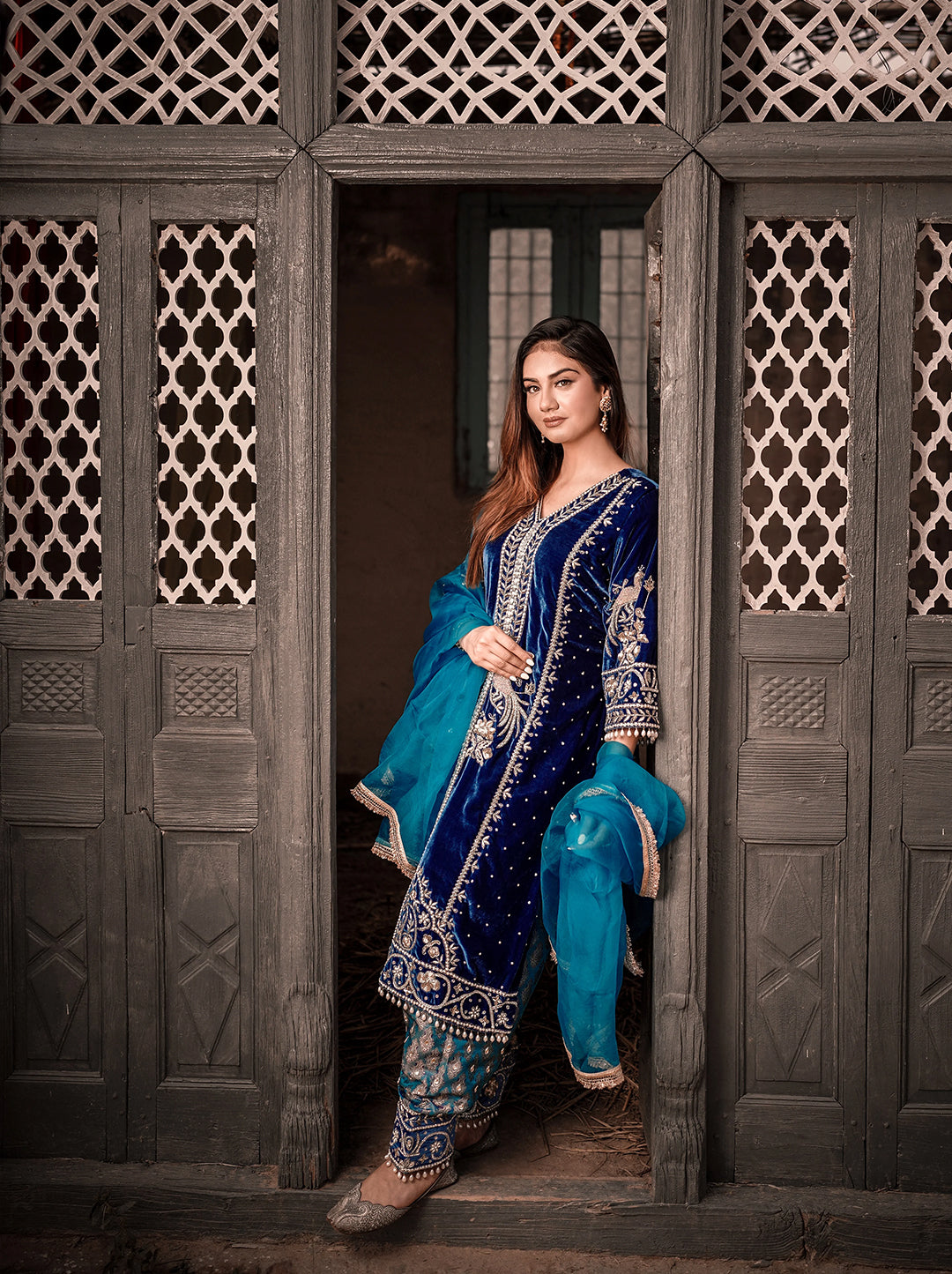 Velvet Peacock Blue Salwar Suit