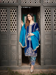 Velvet Peacock Blue Salwar Suit